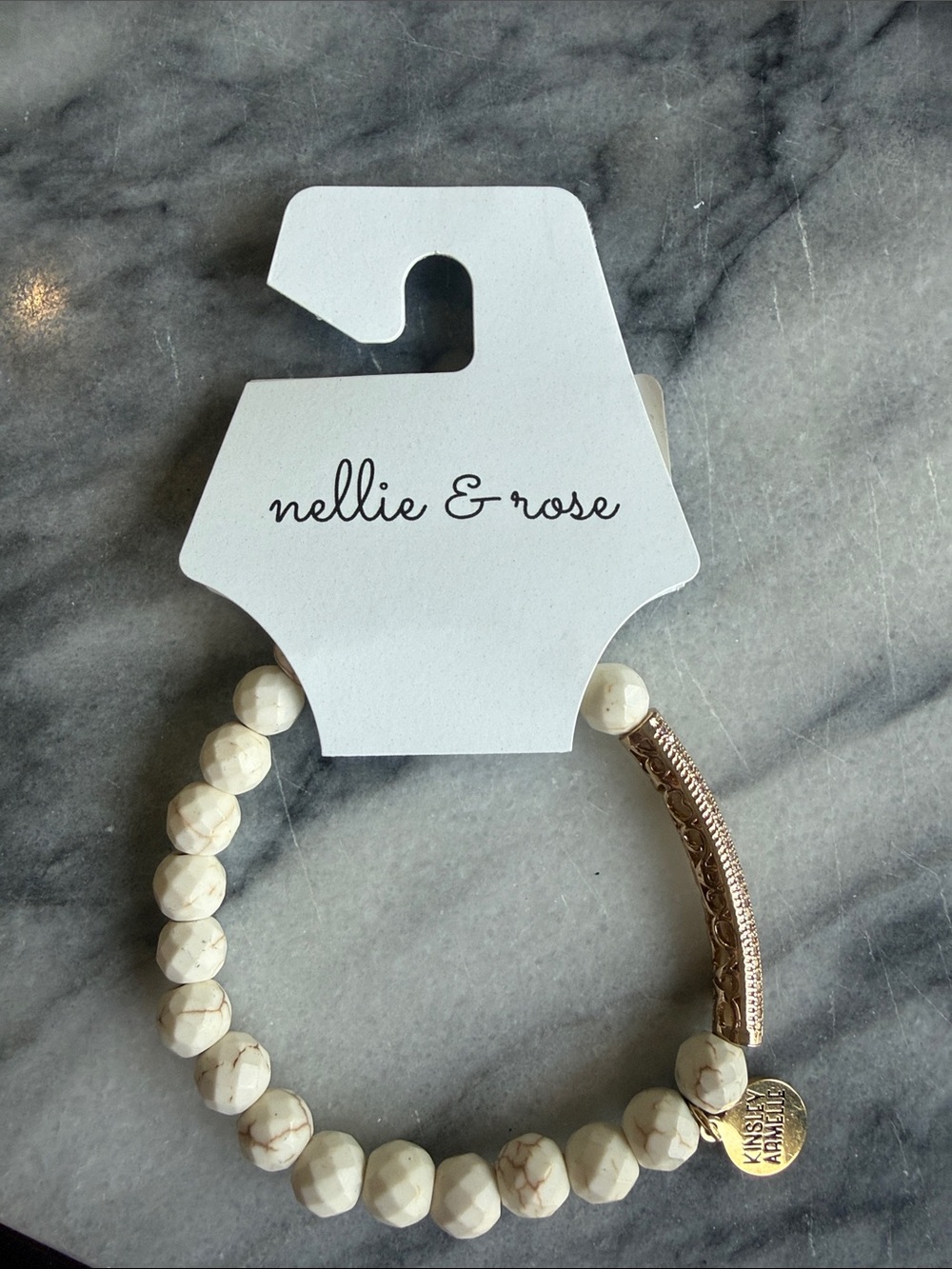 Kinsley Armelle Cream Faceted Bead Bracelet with Gold Accent